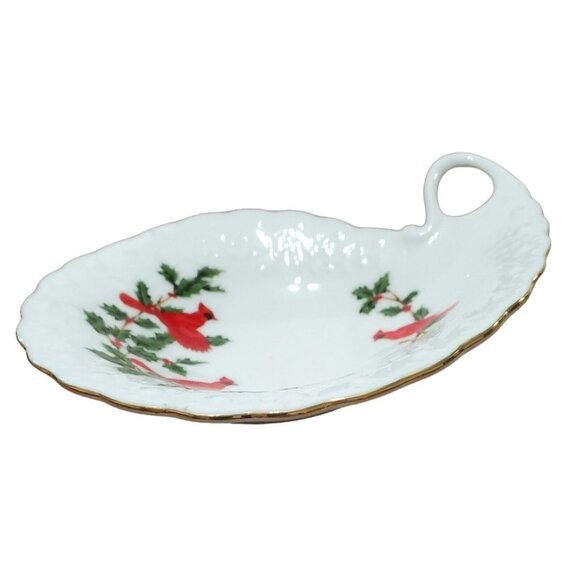 Lefton Cardinal Candy Dish Birds Holly Christmas Holiday Trinket Bone China 1988 - Picture 5 of 14